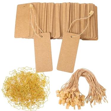 Imagem de Conjunto de 300 etiquetas de preço com cordão de etiquetas de presente com alfinetes de segurança etiqueta de roupas personalizada etiqueta de pendurar papel marrom para roupas, artesanato, exibição