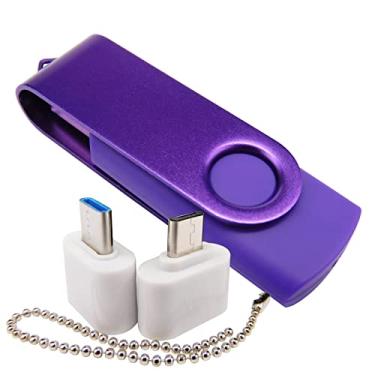 Imagem de Pen Drive USB de 4 GB com 1 adaptador OTG (micro USB) e 1 adaptador tipo C (USB-C) para celular (roxo)