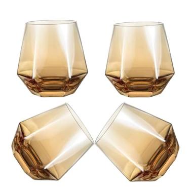 Imagem de YUHANOER conjunto de taças de vinho com 4 copos de vidro âmbar de natal de 10 onças em formato de diamante sem haste para vinho tinto, coquetel, uísque, bourbon, para amantes de vinho (âmbar