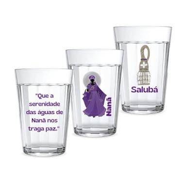 Imagem de Kit 3 Copos Vidro Americano 190ml Orixás Diversos Umbanda Candomblé Guias Artigo Religioso Axé Proteção Iemanjá Exu Oxossi Oxum Xangô Ogum Água Suco Cerveja (NANÃ)