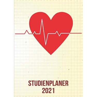 Imagem de Studienplaner 2021: Wochenplaner zum notieren, organisieren und planen DIN A4. Kalender/Terminkalender/Monats- / Tagesübersicht/Kontakt- / Geburtstags listen/Herz heartbeat herzschlag