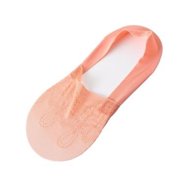 Imagem de chanstore 3 pares - Meias femininas finas primavera e verão, malha antiderrapante de renda respirável invisível - vermelho