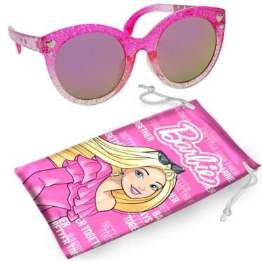 Imagem de Óculos de sol Barbie rosa com glitter colorido para meninas – Elegantes, confortáveis e duráveis com proteção UV Barbie Óculos de sol rosa com estojo de transporte macio – Produto oficialmente