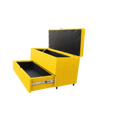 Imagem de Recamier Puff Baú Sapateira E Gaveta 90 Cm Para Cama De Solteiro- Amarelo