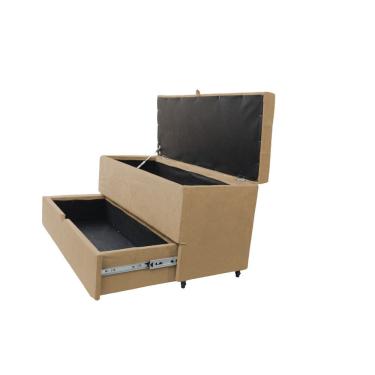 Imagem de Recamier Puff Baú Sapateira E Gaveta 90 Cm Para Cama De Solteiro- Bege Escuro