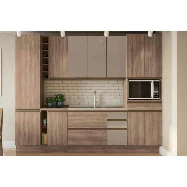 Imagem de Cozinha Modulada Completa Maxxi 10 Peças (2Aéreos+2Balcões+2Paneleiros+3Complementos) C10P28 Nogal - Kappesberg