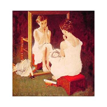 Imagem de Norman Rockwell Prints-Canvas Print Wall Art Famous Painting - "Girl at Mirror", reprodução de arte, pôsteres, para decoração de parede de sala de estar, moldura 30 x 30 cm (12 x 12 pol)