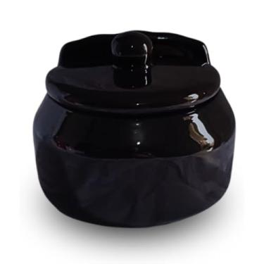 Imagem de Saleiro de Cozinha de Cerâmica Preto com Tampa, para Mesa ou Parede