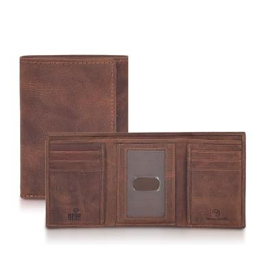 Imagem de Carteira masculina de couro com três dobras – Bloqueio RFID – 6 compartimentos para cartões, 2 compartimentos para notas e 1 janela para identidade – Design minimalista, carteira fina – Premium