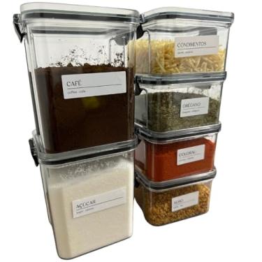 Imagem de Kit 6 Potes Herméticos 2x 950ml + 4x 450ml | Porta Mantimentos Temperos Condimentos| Organizador Empilhável Cozinha Armário | BPA Free | Armazenamento em Geladeira Freezer | Tipo Acrílico
