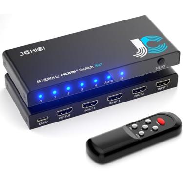 Imagem de JCHICI Hdmi 2.1 Switch 4 Em 1 Saída 8K@60Hz 4K@120Hz, 4 Portas Hdmi Switcher Selector Com Controle Remoto, Suporte Hdcp 2.3 Hdr 10+ Dolby Vision/Atmos 48Gbps Cec Para Apple Tv Game Pc Ps Pro Xbox Roku