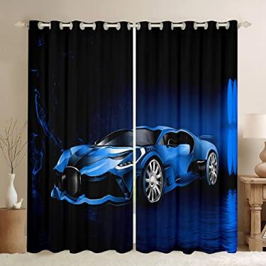 Imagem de Cortinas de carro esportivo azul para janela de carro de corrida para quarto, sala de estar, crianças, meninos, esportes radicais, cortinas de janela para quarto, sala de estar, velocidade fria,
