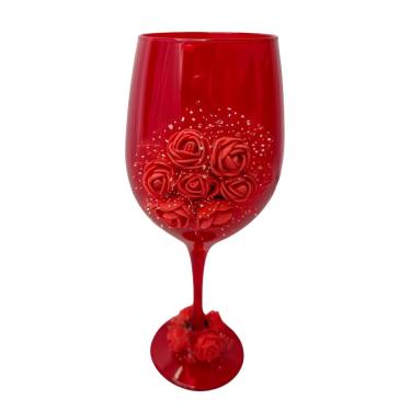 Imagem de Taça Vidro Pomba Gira Vermelho com Rosas 490 ml