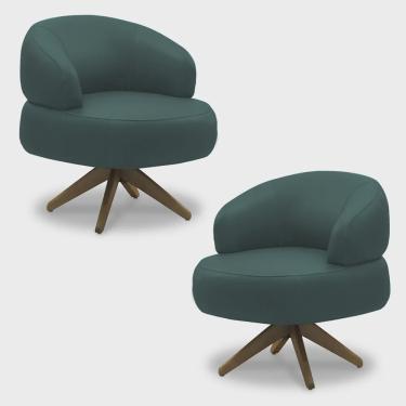 Imagem de Kit 2 Poltronas Decorativas Katy Sala de Estar Base Giratória em Madeira Couro Verde Musgo G88 - Gran Belo