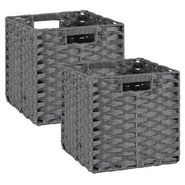 Imagem de Patvingot Caixas De Armazenamento Vime 11×11×11, Pacote Com 2 Cestos Trançados, Organizadores Cubo Trançados À Mão Alças Embutidas, Dobráveis Para Prateleiras, Armários, Casa, Despensa E Sala Estar