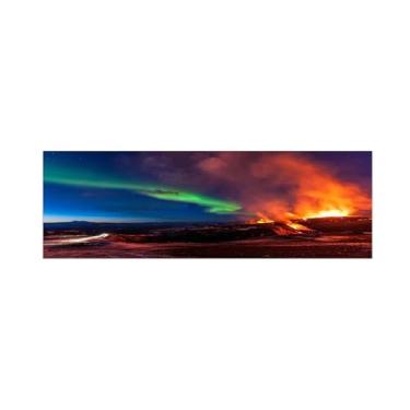 Imagem de BMZFYBS Pintura de arte de parede em tela de paisagem imagem de natureza - Aurora Polaris-Impressão em tela - Pôster e impressões para decoração de parede de sala de estar 50 x 150 cm sem moldura