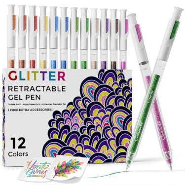 Imagem de CAISEXILE Canetas de gel de glitter retráteis de 12 cores, canetas de gel coloridas, para artistas, adultos, livros de colorir, desenhar, diário, rabiscos, escrita