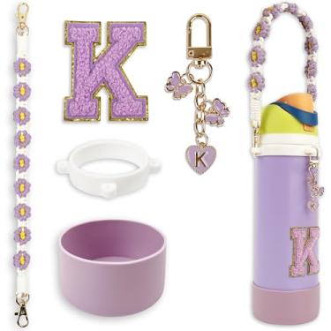 Imagem de Conjunto de monograma fofo de bota de silicone compatível com garrafa de água Owala 1,134 g - Acessórios perfeitos para Owala Tumbler, Owala Free Sip, Pink Owala, Black Owala, copo de café owala (roxo