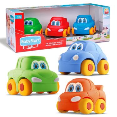 Imagem de 3 Carrinhos Brinquedo Carro Vinil Apertar Infantil Macio