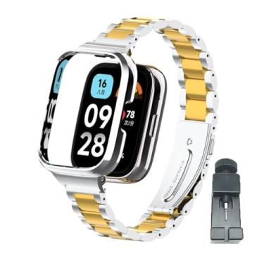 Imagem de T-BLUER Compatível com Xiaomi Redmi Watch 3 Active Bandas, pulseira de substituição de metal de aço inoxidável acessórios para Redmi Watch 3 Active Smartwatch Prata Ouro