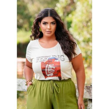 Imagem de T-shirt Plus Size Feminina Estampada em Malha