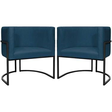 Imagem de Kit 2 Poltronas Luna Suede Cores Base De Ferro Preta - Azul-marinho, Suede