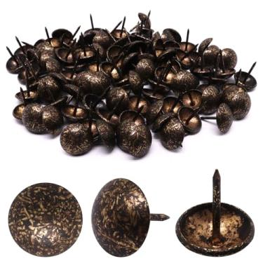 Imagem de YuGtcen 100 peças de tachas de estofamento para móveis, unhas decorativas tachas de polegar pregos de estofamento de metal para pinos de madeira aderência de móveis vintage (16 x 20 mm, bronze antigo)