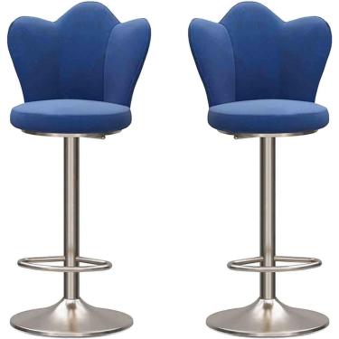 Imagem de Bancos de barra de restaurante Conjunto de 2, cadeira de rotação de veludo com apoio de pé prateado e base redonda, bancada moderna da ilha de cozinha ajustável, escura