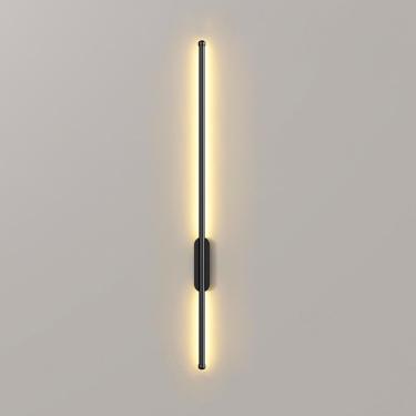 Imagem de Luzes de parede, luzes de parede LED modernas operadas por bateria, luzes de parede recarregáveis ​​de USB-C sem fio internas com controle remoto, lâmpada de arandela linear longa, preto, 80
