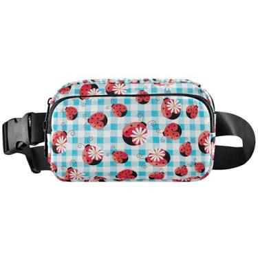 Imagem de Pochetes femininas personalizadas com folhas de preguiça azul-petróleo à prova d'água bolsa de cinto moderna para mulheres, Lady Bugs com flores da primavera, 8 x 5.3 x 2.3 inch, Estampa fofa