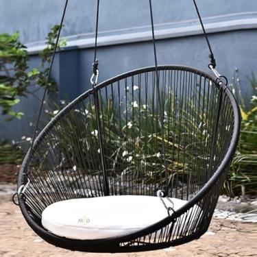 Imagem de Balanço Cadeira Suspensa Pergolado Teto Edículas Sacadas Pendurado Casa Jardim Varanda Varanda(PRETO/BRANCO BALANÇO)