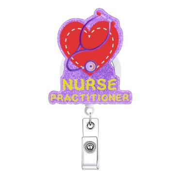 Imagem de Carretel de crachá de enfermeira, acessórios retráteis, suporte de crachá de coração fofo, clipe engraçado para crachá de enfermagem CNA RN LPN, acessórios de identificação médica para trabalho