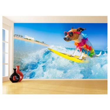 Imagem de Papel De Parede 3D Animais Cachorro Surfando 3,5M Anm365 - Você Decora