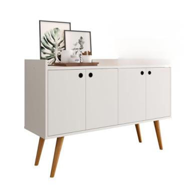 Imagem de Aparador Buffet Cantinho Café Sala Jantar Cozinha 4 Portas Puxador Concha Prateleira Interna(Dallas - Off White)