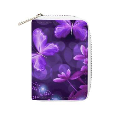 Imagem de NTVOWPZO Carteira masculina com suporte de cartão de crédito macio para cartão de visita adorável capa roxa com zíper