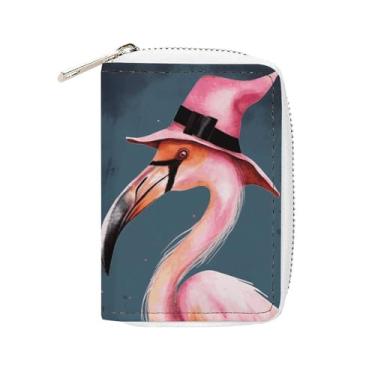 Imagem de NTVOWPZO Carteira masculina com suporte de cartão de crédito macio para cartão de visita, flamingo, chapéu de bruxa, capa para cartão com zíper