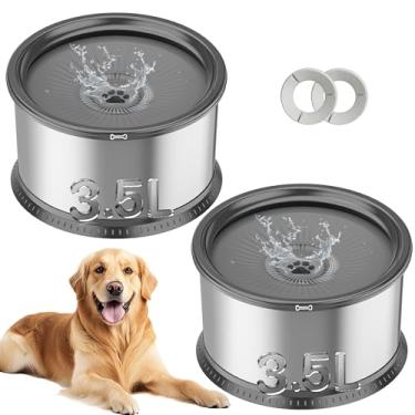 Imagem de Twinsing 2 peças, tigela de água lenta de aço inoxidável de 3,5 L, sem derramamento, para cães pequenos, médios e grandes, à prova de respingos, com tapete antiderrapante para bebedores desleixados e