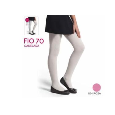 Imagem de Meia Calça Infantil Canellada Selene Fio 70, G, Rosa