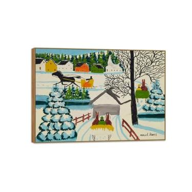 Imagem de Maud Lewis Famosa Pintura-Impressões em Tela Reprodução-Quadro Sala de Estar(Carriage Ride Through Town) 50x70cm-19x27in Moldura de Wooden