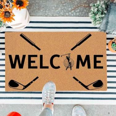 Imagem de JiXianJu Engraçado Capacho de entrada para porta frontal Golf Welcome marrom tapete de presente com suporte antiderrapante resistente tapetes de boas-vindas para varanda durável 75 x 43 cm