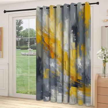 Imagem de Divisória de parede de cortina de divisória de sala amarela, composição abstrata moderna de impressão de pincelada contemporânea surreal, para quarto, jardim de infância, sala de estar, L 226 x C 274