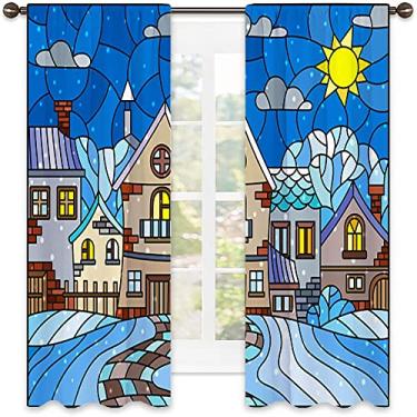 Imagem de Cortina abstrata com isolamento térmico, imagem geométrica colorida fractal, tecido impermeável, cortinas blackout com absorção de som para decoração de sala de jantar/festa, L 132 x C 239 cm