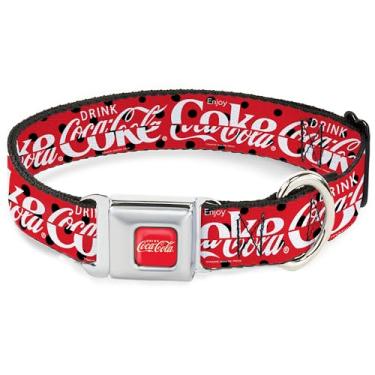 Imagem de Coleira para animais de estimação The Coca-Cola Company, coleira de cachorro, fivela de cinto de segurança de metal, beba Coca-Cola Coca-Cola Bolinhas Vermelho Preto Branco, 28 a 40 cm de largura