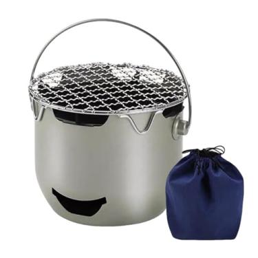 Imagem de YIJU Fogão de acampamento com grelha, fogão de acampamento multifuncional para grelhar, aquecer, churrasco interno e externo, Verde Oliva