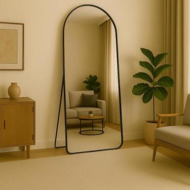 Imagem de Espelho Oval com Base Reta Grande 170x70 Corpo Inteiro Suporte de Chão