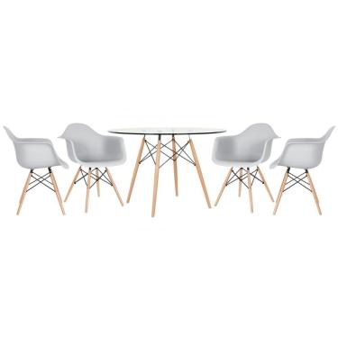Imagem de Mesa Redonda Eames Com Tampo De Vidro 120 Cm + 4 Cadeiras Eiffel Daw Cinza Claro Cinza Claro