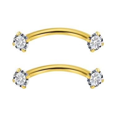 Imagem de Vqoxaggi Piercing de sobrancelha 16G, aço cirúrgico, zircônia cúbica, rosca interna, vertical, labret, lábios, barra curvada, pequenos anéis de sobrancelha, torre de orelha, pequeno anel de umbigo