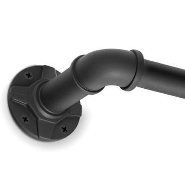 Imagem de Varões de cortina industriais extralongos para janelas de 601 cm, haste de cortina blackout ajustável de 2,5 cm, haste divisória preta resistente para ambientes externos/internos, 3 suportes extras