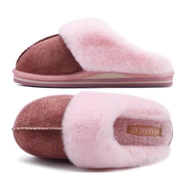 Imagem de KuaiLu Pantufas femininas fofas de espuma de memória dupla para mulheres com suporte de arco confortável e sola rígida antiderrapante para uso interno e externo, rosa, 8.5
