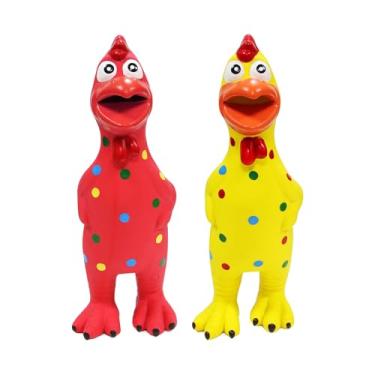 Imagem de LLSPET Brinquedos de borracha para cães de galinha, brinquedos de mastigar de látex duráveis para cães pequenos, médios e grandes, filhotes de dentição, brinquedos coloridos de frango com bolinhas (2